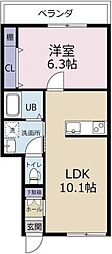 サンキユ八万 1LDKの間取図画像