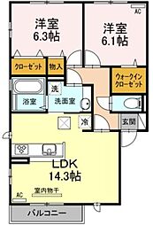 アムールF 2LDKの間取図画像