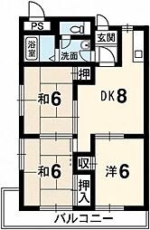 シャトレ徳島 3DKの間取図画像