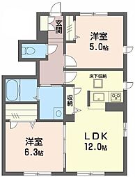 プロヌーブ中島田 2LDKの間取図画像