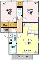 エーデルハイム2号館 2LDKの間取図画像
