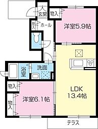 プロヌーブ吉野本町2 2LDKの間取図画像