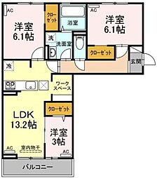 ラ・トゥール山城西C 3LDKの間取図画像