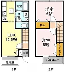 メルベーユMTA 2LDKの間取図画像