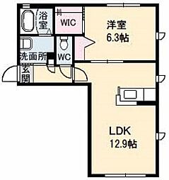 沖州清流荘1 1LDKの間取図画像