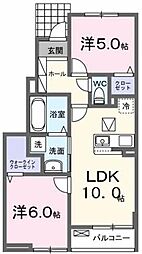 エトワール・イリゼ B 2LDKの間取図画像