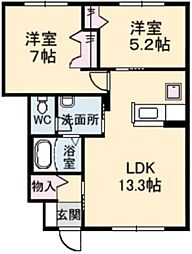 シャーメゾンディアス川内A 2LDKの間取図画像
