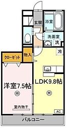 リバーパークA 1LDKの間取図画像