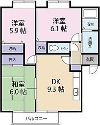 フォブール城南 3DKの間取図画像