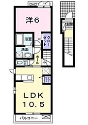 エルハーベン加茂宮B 1LDKの間取図画像