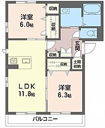 ベレオ新蔵 2LDKの間取図画像
