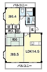 大原マンション 3LDKの間取図画像