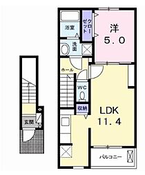 パーク アクシス B 2階1LDKの間取り