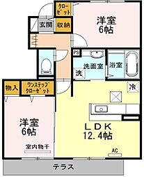 サンフラワーガーデン C棟 1階2LDKの間取り