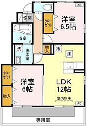 グランモア那賀川 B 1階2LDKの間取り