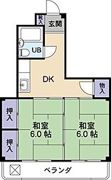 仁木ハイツ 2DKの間取図画像