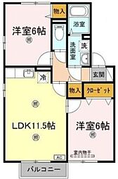 ディアコートB 2LDKの間取図画像