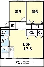 井沢マンション 2LDKの間取図画像