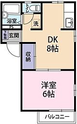 フレグランス船城B 1DKの間取図画像