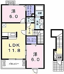 メゾンオーシャンA 2階2LDKの間取り