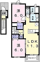 ルーベル論田A 2階2LDKの間取り