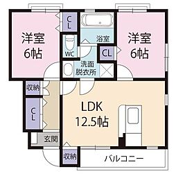 ドエル・四季弐番館 2LDKの間取図画像