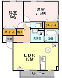 グランシャリオC 2LDKの間取図画像