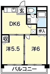 コーポ二丈 2DKの間取図画像