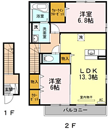 プルミエラムール1 2LDKの間取図画像