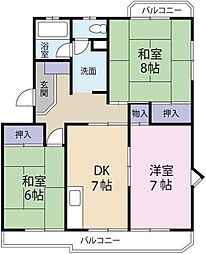 サンライズ新浜 3DKの間取図画像
