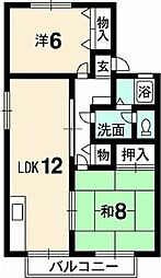 セジュール大原D 2LDKの間取図画像