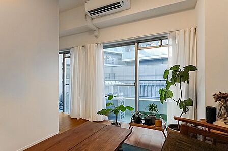 南西向きバルコニーからの柔らかな日差しが差し込む窓辺で植物たちも元気そうです。