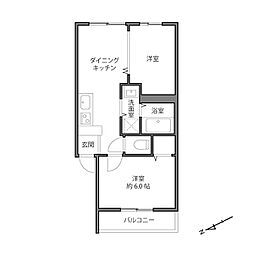 目白ローヤルコーポ 2DKの間取図画像