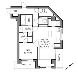 上野毛日伸マンション 1LDKの間取図画像