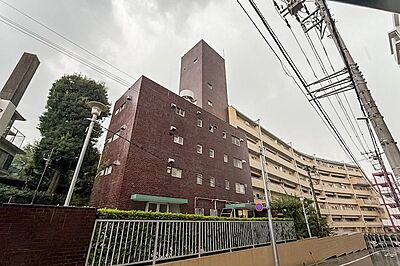外観：濃い茶色のタイル貼りとベージュの塗装壁がなんとも懐かしい雰囲気を醸し出た中庭を挟んで2棟が建つ構成のマンション。総戸数は合わせて103戸。N棟は63戸です。2022年には大規模修繕工事を実施しています