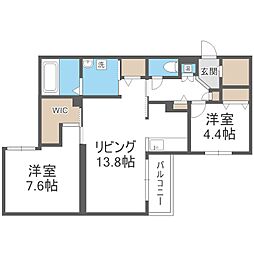 エフュート南円山 2LDKの間取図画像