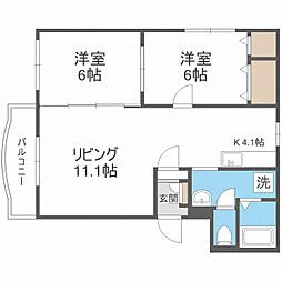 パレスニーノ月寒 2LDKの間取図画像