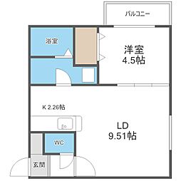 プリヴィエール美園 1LDKの間取図画像