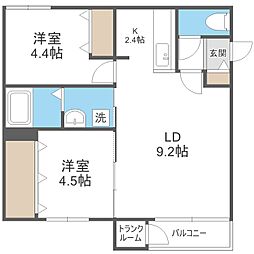 フルシュ 2LDKの間取図画像