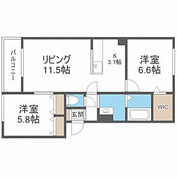 グラシア山鼻 2LDKの間取図画像