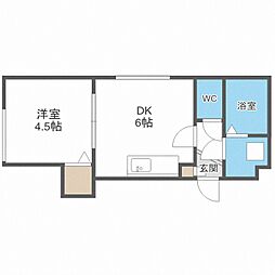 Aフラット学園前 1DKの間取図画像