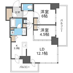 ザ・札幌タワーズウエストタワー 2LDKの間取図画像