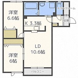 プリリア北32条 2LDKの間取図画像