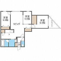 エフュート北19条 2LDKの間取図画像