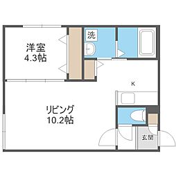 札幌市中央区南十二条西14丁目アパート 1LDKの間取図画像