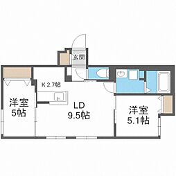 札幌市白石区南郷通7丁目南マンション 2LDKの間取図画像
