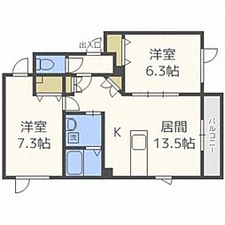 クオーレTK 2LDKの間取図画像
