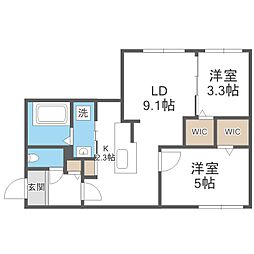 札幌市西区八軒三条西2丁目マンション 2LDKの間取図画像