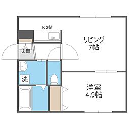 ハピネス発寒 1LDKの間取図画像