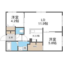 札幌市豊平区平岸二条1丁目マンション 2LDKの間取図画像